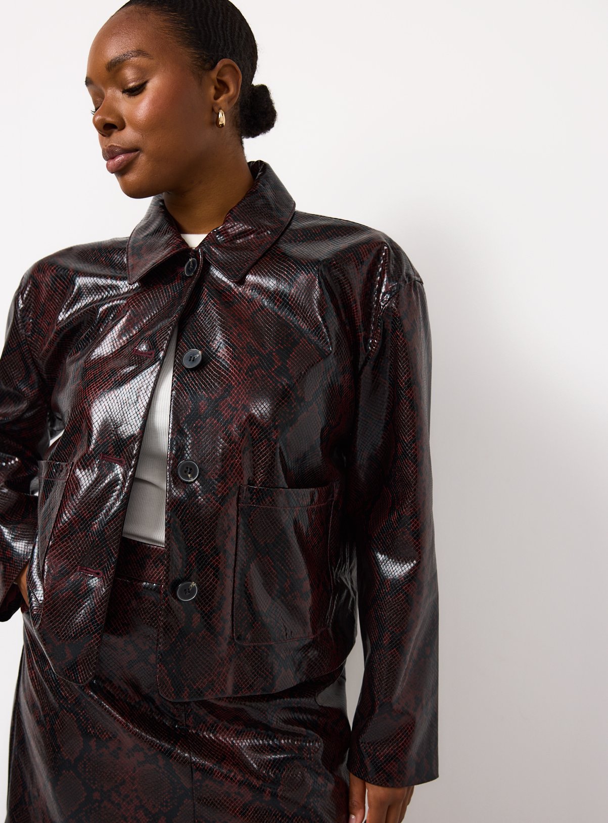 Dark Red Snake Printed Vinyl Boxy Co-ord Blazer 16 - Image 1 thumbnail